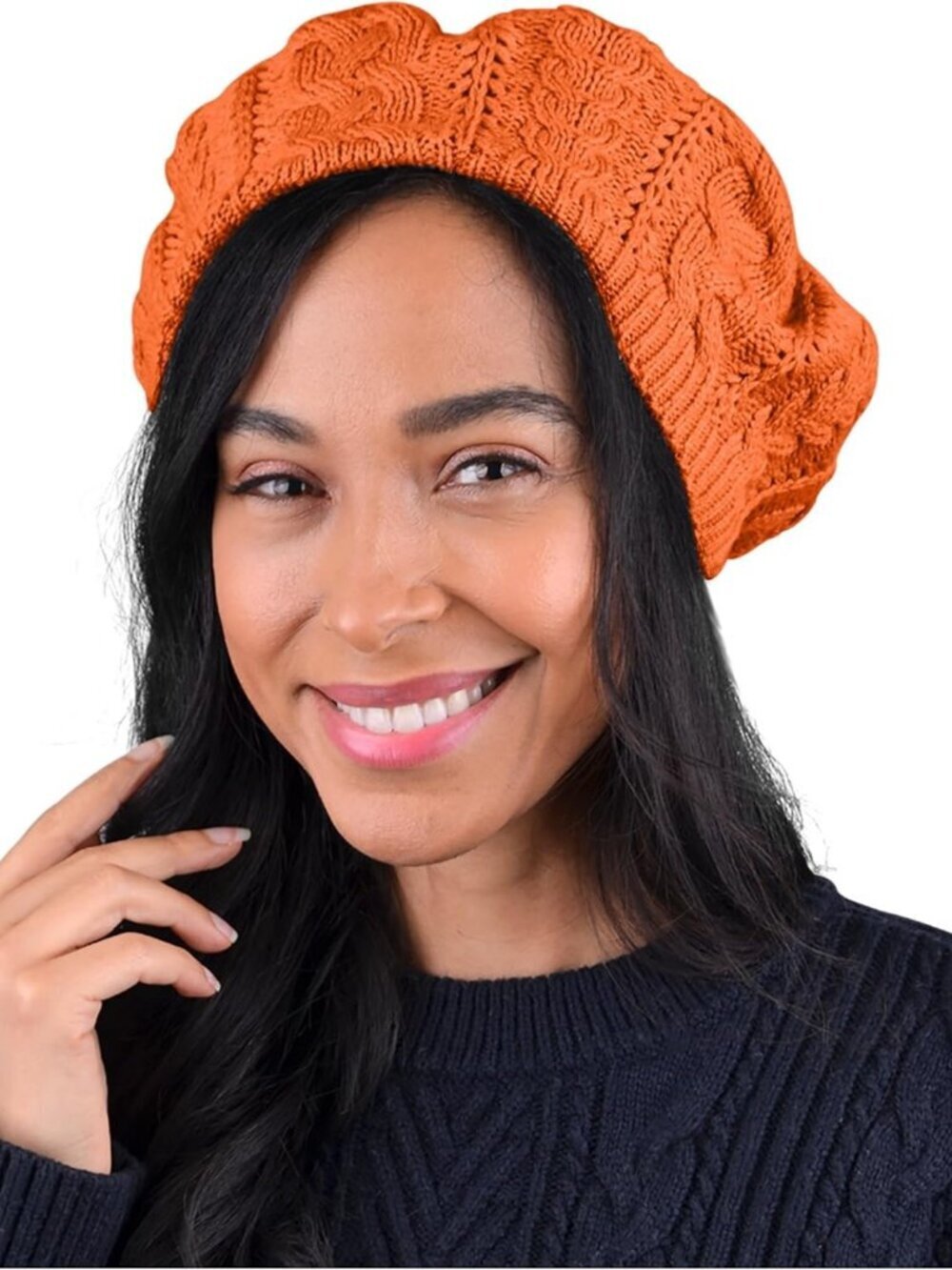 Women's Crochet Knitted Style Beanie Slouchy Hat Orange